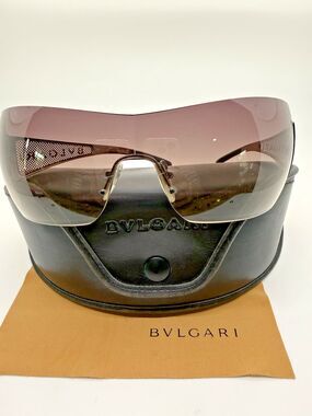 Bvlgari Shield Sunglasses Gradient Y2K Italy 142/13 120 w/ Case Women 3 Pieces